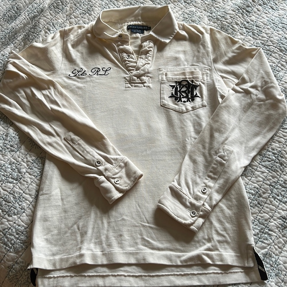 Ralph Lauren cream long sleeve polo, womens medium